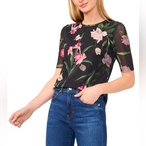 NWT Ted Baker London Floral Mesh Short Sleeve Top size XS